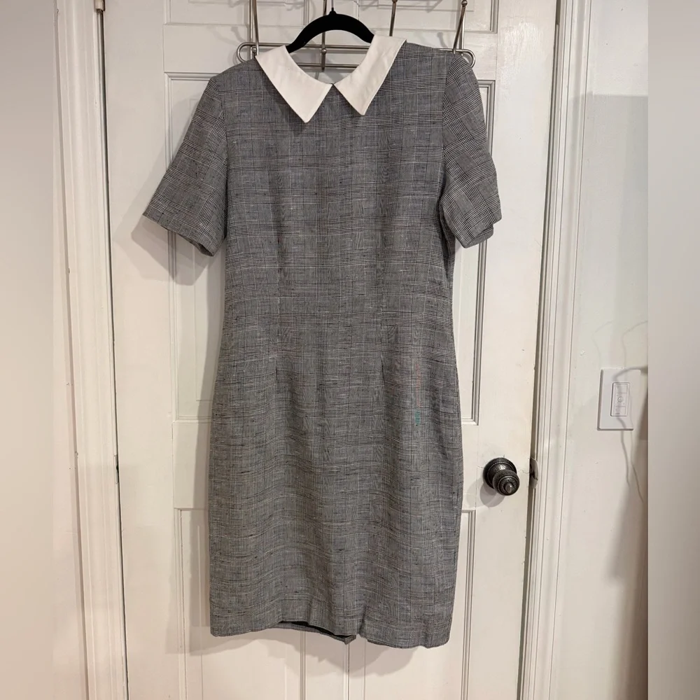 Vintage 1980’s Brooks Brothers Black White Houndstooth Dress with White Collar - Picture 2 of 8